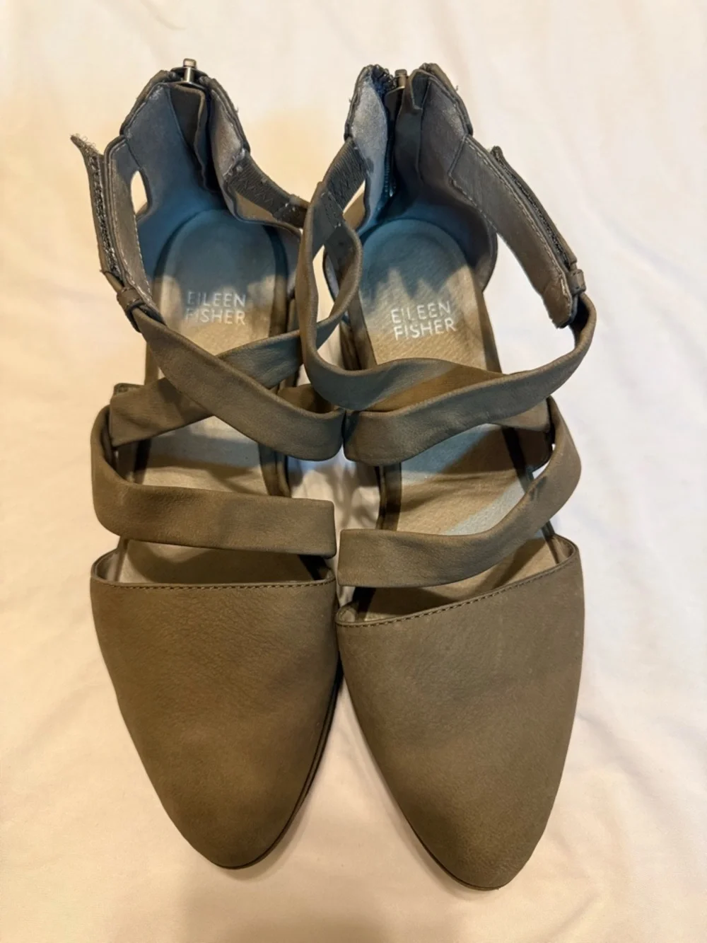 Eileen Fisher Womens Olive Strappy Pointed Flats 6